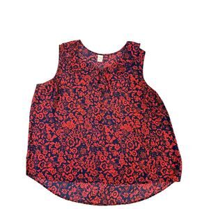 Terra & Sky 3X Navy Red Floral Sleeveless Blouse Plus Size 24W/26W Lightweight